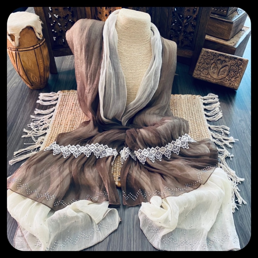 Gorgeous Boho Crochet Lace Embellished Double Layered Large Scarf
